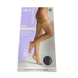 Silk Impressions Sheer Ultra Fine Pantyhose Size XL Coffee Bean 2 Pair Pack NEW